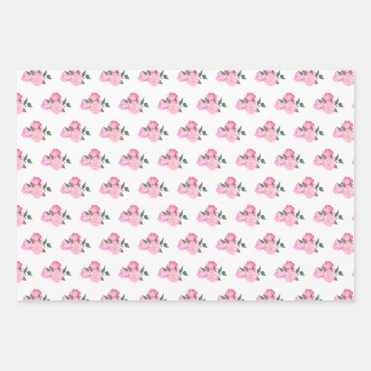 Roze bloemen en groen patroon inpakpapier vel (Voorkant)