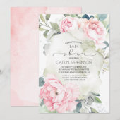 Roze Bloemen en Groene Baby Shower Kaart (Voorkant / Achterkant)