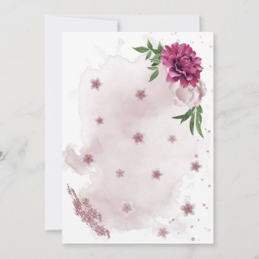 roze bloemen en groene bladeren kaart (Achterkant)