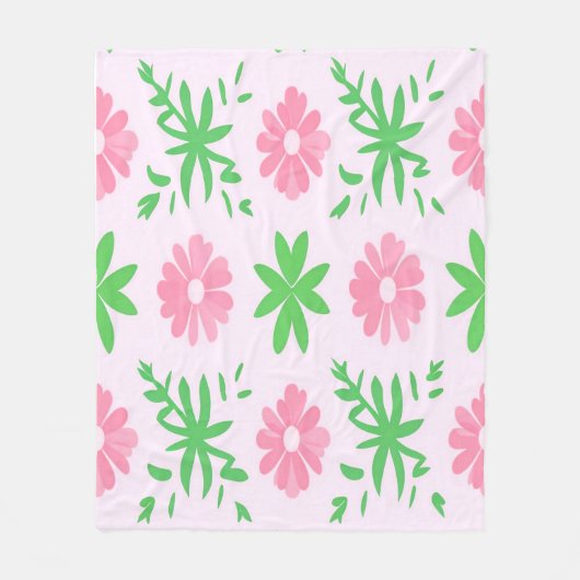 Roze bloemen en groene bladeren naadloos patroon fleece deken (Voorkant)