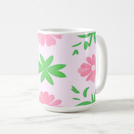 Roze bloemen en groene bladeren naadloos patroon koffiemok