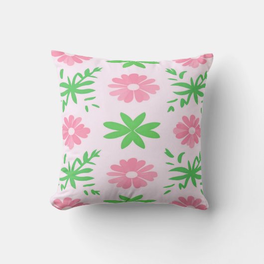 Roze bloemen en groene bladeren naadloos patroon kussen (Voorkant)