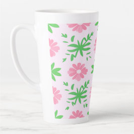 Roze bloemen en groene bladeren naadloos patroon latte mok