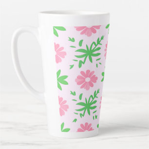 Roze bloemen en groene bladeren naadloos patroon latte mok