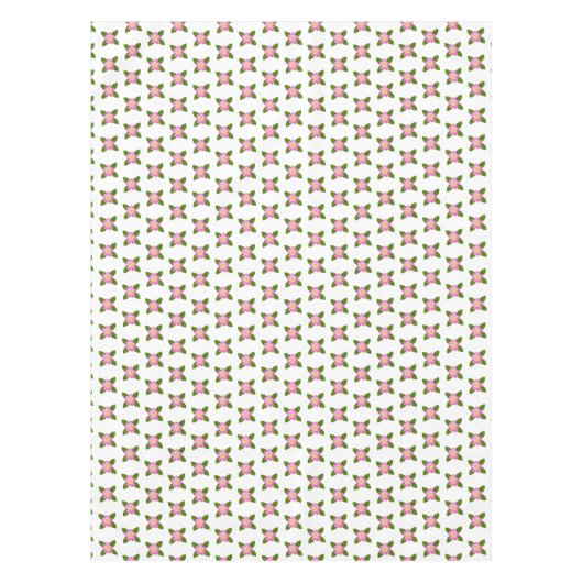 Roze bloemen en groene bladeren op witte tablet tafelkleed (Voorkant)