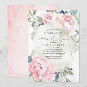 Roze Bloemen en Groene Graduatie Vintage Kaart