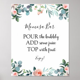 Roze Bloemen en Groene Momosa Bar Drinkbord Poster