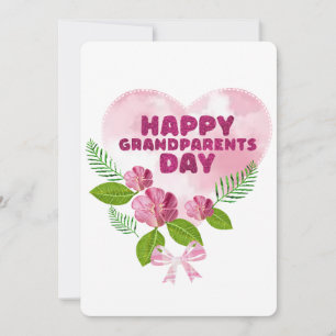 Roze Bloemen en Hart voor Ouderdag Feestdagenkaart