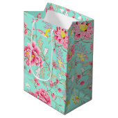 Roze bloemen en Hummingbird Medium Gift Bag Medium Cadeauzakje (Voorkant Gekanteld)