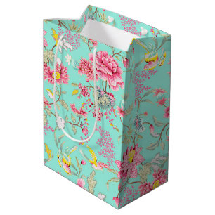 Roze bloemen en Hummingbird Medium Gift Bag Medium Cadeauzakje