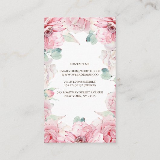 Roze bloemen en kaars verlicht lantaarn visitekaartje (Achterkant)