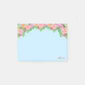 Roze bloemen en kalligrafie op lichtblauw post-it® notes (Voorkant)