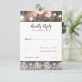 Roze Bloemen en Kant Rustieke RSVP (Staand voorkant)