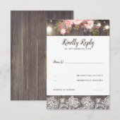Roze Bloemen en Kant Rustieke RSVP (Voorkant / Achterkant)