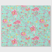 Roze bloemen en kolibrie cadeaupapier (Vlak)