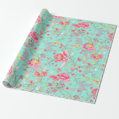Roze bloemen en kolibrie cadeaupapier (Uitgerold)