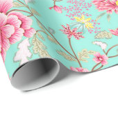 Roze bloemen en kolibrie cadeaupapier (Rol Hoek)