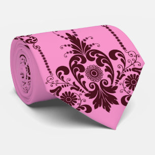 roze bloemen en krullenprint stropdas