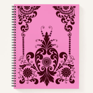 roze bloemen en krulprint notitieboek