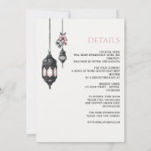 Roze Bloemen en Lantaarns Details Bruiloft Kaart (Achterkant)