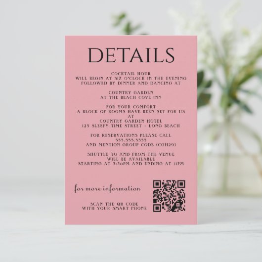 Roze Bloemen en Lantaarns Informatiekaartje (Staand voorkant)