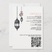 Roze Bloemen en Lantaarns QR Code Bruiloft Kaart (Achterkant)
