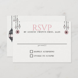 Roze Bloemen en Lantaarns RSVP Kaartje