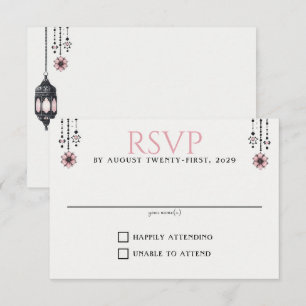Roze Bloemen en Lantaarns RSVP Kaartje