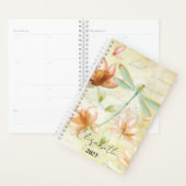 Roze bloemen en libel gepersonaliseerd, jaar planner (Display)