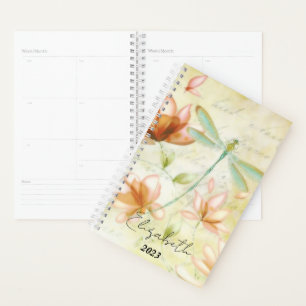 Roze bloemen en libel gepersonaliseerd, jaar planner