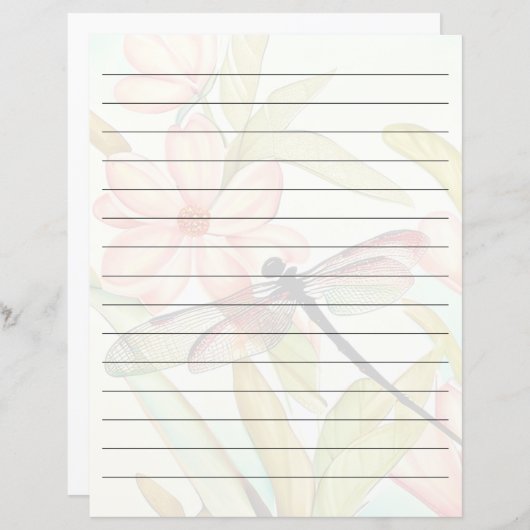 Roze bloemen en libel gevoerd (Voorkant / Achterkant)