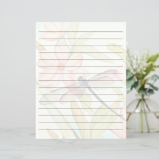 Roze bloemen en libel gevoerd (Staand voorkant)