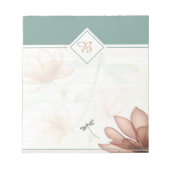Roze bloemen en libel monogram notitieblok (Voorkant)