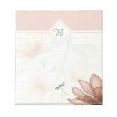 Roze bloemen en libel monogram notitieblok (Voorkant)