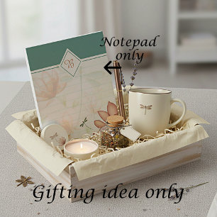 Roze bloemen en libel monogram notitieblok