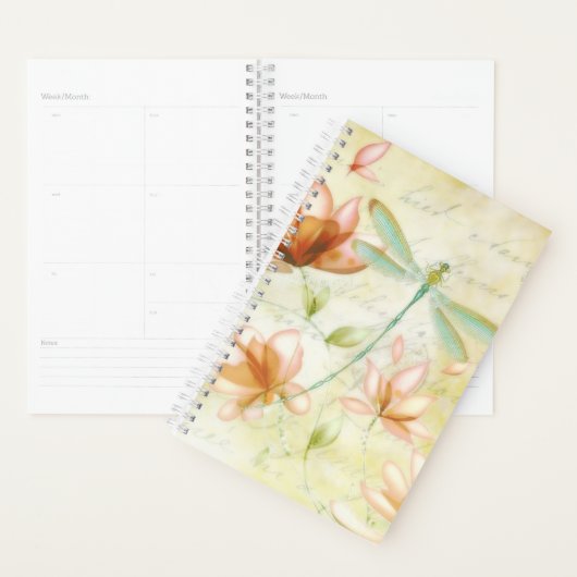 Roze bloemen en libel planner (Display)