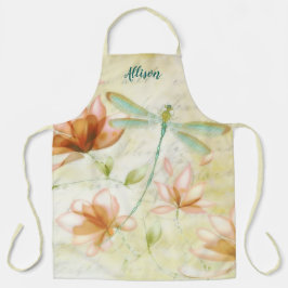 Roze bloemen en libelle gepersonaliseerde schort