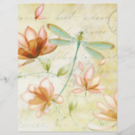 Roze bloemen en libelle origamipapier