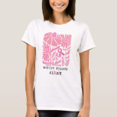 Roze bloemen en linten Borstkanker maand T-shirt (Voorkant)