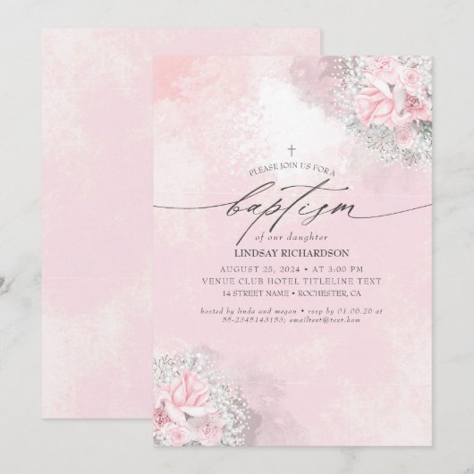 Roze bloemen en luidop voor baby's, groot meisje kaart (Voorkant / Achterkant)