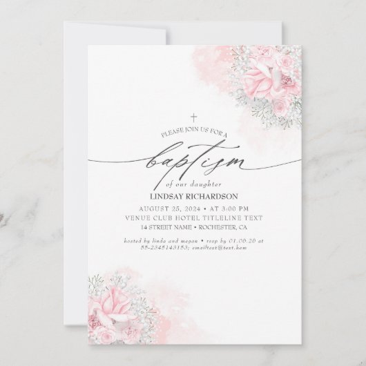 Roze bloemen en luidop voor baby's, groot meisje kaart (Voorkant)