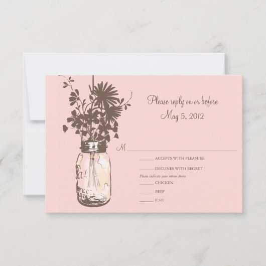 Roze bloemen en Mason Jar Wedding RSVP (Voorkant)