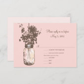 Roze bloemen en Mason Jar Wedding RSVP (Voorkant / Achterkant)