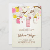Roze Bloemen en Mason Jars Afstuderen Kaart (Voorkant)