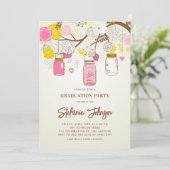 Roze Bloemen en Mason Jars Afstuderen Kaart (Staand voorkant)