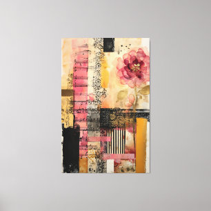 Roze bloemen en Muzieknoten Canvas Afdruk