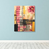 Roze bloemen en Muzieknoten Canvas Afdruk (Insitu (Houten vloer))