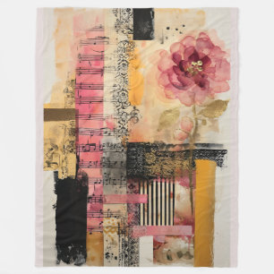 Roze bloemen en Muzieknoten Fleece Deken