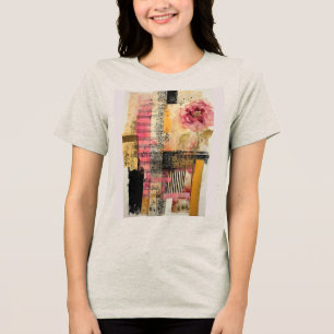 Roze bloemen en Muzieknoten Tri-Blend Shirt