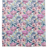 Roze bloemen en orchidee douchegordijn (Voorkant)